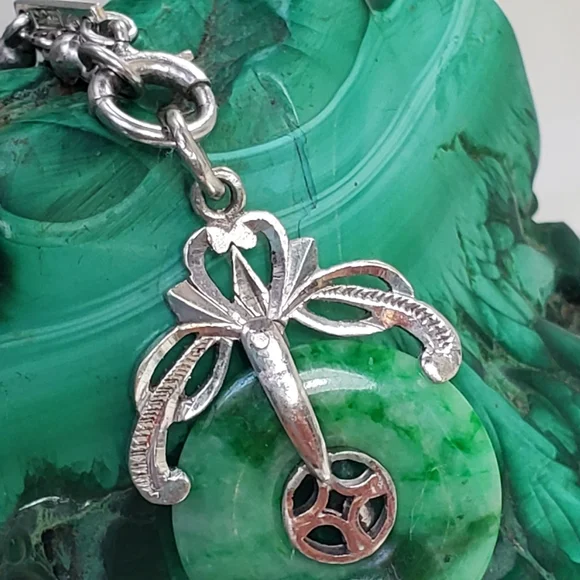 Imperial Jade 14k White Gold GOOD LUCK Pendant Charm 2.5 GRMS 14k Gold BS3
